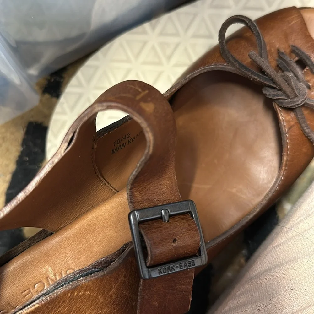 Kork-Ease Brown Bellevue Leather Wedge Sandal Lace-Up size 10